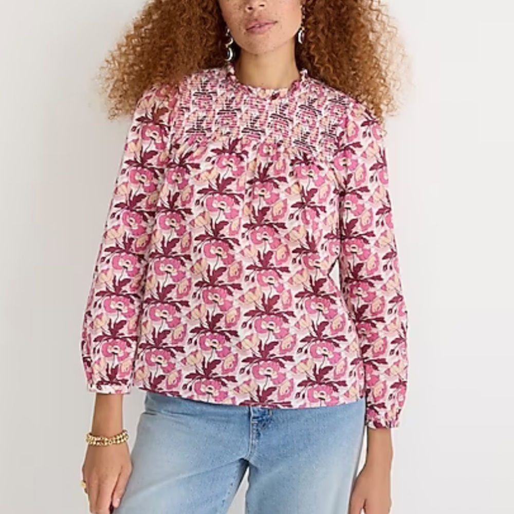 J.Crew Smocked button-back top in Liberty Butterfield Poppy